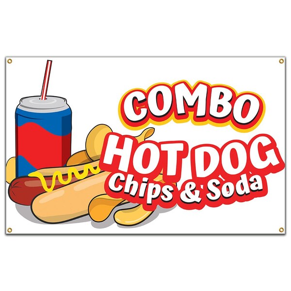 Signmission Hot Dogs Chips And Soda Combo Banner Concession Stand Food Truck Single Sided B-72 Hot Dogs Chips And Soda Combo19 - main